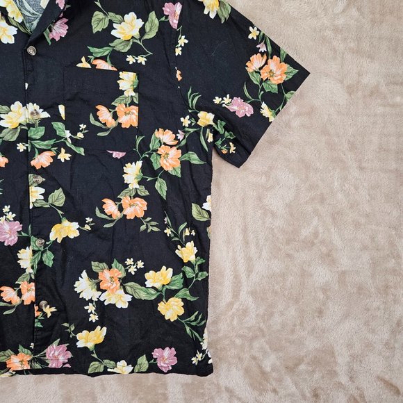 Old Navy Floral Linen Blend Camp Shirt Button-Down Mens Sz XL Short Sleeve Black - Picture 6 of 10